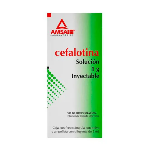 CEFALOTINA SOLUCION INYECTABLE CADA FRASCO AMPULA CON POLVO CONTIENE: CEFALOTINA SODICA EQUIVALENTE A 1 G DE CEFALOTINA. ENVASE CON UN FRASCO AMPULA Y 5 ML DE DILUYENTE.
