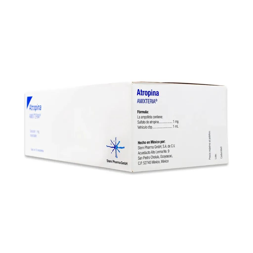 ATROPINA SOLUCION INYECTABLE CADA AMPOLLETA CONTIENE: SULFATO DE ATROPINA 1 MG ENVASE CON 50 AMPOLLETAS CON 1 ML.