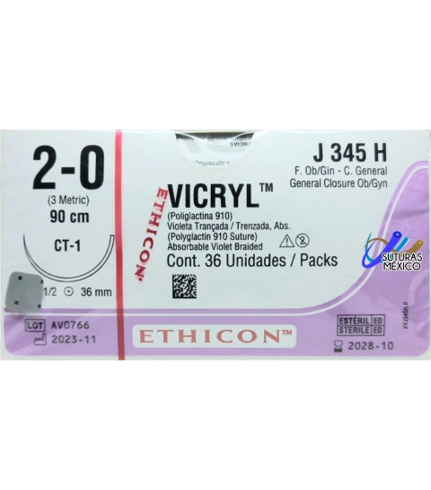 F-C SUTURA PGLA910 VIOLETA 2-0, AGUJA 1/2 CIRCULO CORTANTE 20 MM