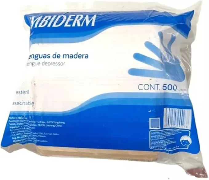 ABATELENGUAS DE MADERA, DESECHABLES. LARGO: 142.0 MM, ANCHO: 18.0 MM. ENVASE CON 500 PIEZAS.